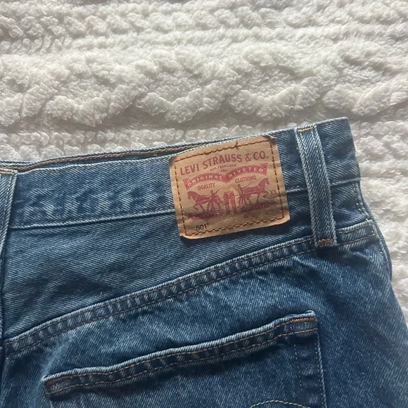 Classic High-Rise Distressed Denim Shorts - Blue - Picture 3 of 9